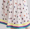 Desenhador Pista de Verão Mulheres Listrado Laço Laço Coleira Ladybird Padrão Impresso Vintage Casual Vestido Médio 210416