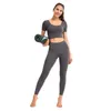 Roupa de ioga Manga curta de 2 peças conjunto feminino treino nu-faria de tecido amanteigado esportes de bombas de fitness running top sportwear terno de roupas esportivas