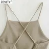 Femmes Spaghetti Strap Sexy Chic Solid Camis Tank Lady Summer Dos Nu Cross Lace Up Sling Court Crop Tops LS9010 210420