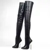 JIALUOWEI 36-46 Big Size PU leather thigh high boots 14cm high heel pointed toe over the knee long boots in stock fast shipping H1123