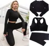 Yoga Pant Womens Tracksuits Woman Tracksuit Yoga Outfit Sport Bra Kvinnlig kostym Sexig Hög Midja Leggings Gym Clothe Seamless Tre Piece Set Fitness Sportkläder