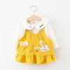 Bear Leader Cartoon Rabbit Pattern Söt klänning Kids Flickor Casual Dresses Långärmad Suspender Outfits Princess Costume Cute Suit 210708