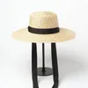 Wem Boater Moda Simples Bind Straw Hat Flat Shade Outdoor Protele solar praia Chapéus largos de largura oliv22