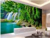 Sfondi WDBH Personalizzato Po Murale 3d Carta da parati Montagna Cascata Verde Foresta Paesaggio Decorazione parete per soggiorno