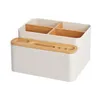 Multi-functional Desk Organizer Plastic Storage Box with Bamboo Compartment for Office Home Stationery Cosmetics Makeup