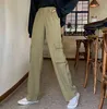 3Colors damskie wysokiej elastyczne Wiast Jeans Streetwear Pocket Szerokie nogi Dżinsy Spodnie damskie Luźne Długie Spodnie Kobieta (F8026 210423