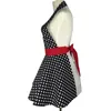 Lovely Retro Aprons for Women Cute Adjustable Cotton Sexy V-Necked Polka Dot Black Apron Classic Big Wave 210629