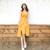 Sexy Bohemian Tunic Beach Sukienka Wakacje Sundress Vintage Pojedyncze Piersi Solid Color Yellow Sukienki Kobiet Vestidos 210608