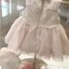 Garotas da criança espanhola Lolita lace vestido + shorts + chapéu para crianças adorável babados princesa camisa vestido boutique 3 pcs conjunto 210529