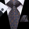 Bow Ties Navy Blue Gold Floral Silk Wedding Tie For Men Handky Cufflink Gift Necktie Fashion Design Business Party Dropshiping Hi-Tie Fred22