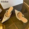 Slippers Eilyken New Spring String Bead Crystal Ladies Pointed Toe Low Heel Mule Slides Female Sandals Femme Shoes220308