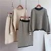 Autumn Women Knitted Sweater Two Pieces Warm And Pullovers With Skirt Femme Tricot Pull 211106