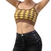夏のセクシーな女性のカジュアルな睡眠のタンクトップス黄色の格子縞の印刷パターンU字形の襟のキャミゾロX0507