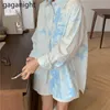 Vintage Long Sleeve Loose Shirt Women Tie Dye Button Up Womens Blouses Casual Office Lady Cotton Tops Blusas 210601