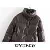 Kvinnor Mode Tjock Varm Faux Läder Paddlad Jacka Loose Parka Coat High Collar Långärmad Kvinnlig Ytterkläder Chic Toppar 210420