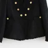 Mode Schwarz Farbe Blazer Frauen Zweireiher Langarm Casual Mantel Weibliche V-ausschnitt Taste Elegante Jacke Outwear Veste Femme 210515