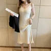 Strap Dress for Women's Autumn Winter Solid Sexy Sleeveless V-Neck High Waist Knitting Cotton Slim Dresses Female 210423