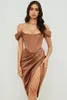 Casual Jurken Off Shoulder Sexy Strapless Split Corset Satin Fashion 2021 Bodycon Jurk Dames Party Night Club Elegant