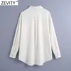 Zevity Spring Women Vintage Dubbelfickor Pearl Knappar Smock Blus kontor Ladies Breasted Shirts Chic Blusas Tops LS7509 210603