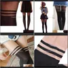 Womens Underkläder Apparel Drop Delivery Köp det 2021 Suspenders Tights Tunna Pantyhose Strumpor Sexiga Kvinnor Gotiska Tjej Striped Pattern Socks Hos