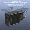 Snelle snellader Dubbele poorten 20 W PD USB-C Wandlader Type c Qc3.0 Eu US AC Home Reisladers voor Iphone 12 13 14 Samsung Htc pc F1