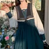 MATAKAWA chemise à manches longues Femme Robe japonaise robes mi-longues pour femmes Style Preppy Vestido col marin Robe Femme 210513