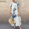 2021 Summer Bohemian Printed Maxi DrZANZEA Plus Size Women's SundrCasual Long Vestidos Female Floral Robe Kaftan Dress X0529