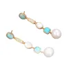 GuaiGuai joyería blanca Keshi concha de perla azul turquesa amazonita pendientes de gota hechos a mano para mujeres gemas reales piedra dama Fashi7304495