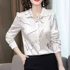 Осенняя с длинным рукавом печати кнопка кардиган блузка женщин офис леди шелковая рубашка плюс размер женской одежды 10722 210518