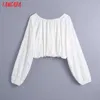 Tangada Women Retro Lace Embroidery Romantic Crop Shirt Long Sleeve Chic Female Shirt Tops CE166 210609