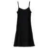 Mulheres senhoras Lace Full Slip Cami Estiramento Ajustável Strappy Underskirt sob vestido longo colete preto branco 903-B683 210331