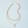 Colares pendentes Lanmila 2021 Letra da moda T Pérolas em camadas de link Colar de corrente para jóias femininas
