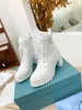 2021 Designer laarsjes van geborsteld leer en nylon vetersluiting Dames enkellaarsjes Leer Biker Boot Australia Bootiess Winterlaarzen maat US4-US10