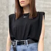 Kobiety Tshirt Bawełna Ramię Wyściełane Koszulki Koszulki O-Neck Bez Rękawów Solid Loose Lato Casual Moda Damska Top Tees 210518