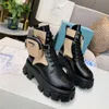 Prada 2021 Frauen ROIS Martin Boots Schuhe Military Inspired Combat Nylonbeutel an dem Knöchel mit Riemen befestigt