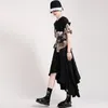 [EAM]高弾性ウエストブラックフリル不規則カジュアルプリーツ半体スカート女性ファッション春秋1DD8142 21512