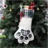 Bas de Noël Monogrammé Pet Dog Paw Sac cadeau Plaid Bas de Noël Ornements d'arbre de Noël Décorations Décor de fête 2 Styles zc