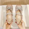 Children Performance Dance Shoes Girls Princess Flats Breathable Bow Hook & Loop Student Toddler Baby Leather Shoes Kids