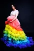 2022 Rainbow Prom Dresses Wielowarstwowe Ruffles Photoshoot Suknie Sheer Tulle V Neck Bez Rękawów Sukienka Macierzyńska