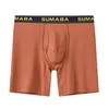 Cueca boxer masculina de perna longa, respirável, sem passeio, roupa íntima masculina sexy, cueca aberta, 211t