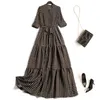 Short Sleeve Vintage Polka Dot Print Women Summer Long Dress Runway Designers Elegant Lace Up Holiday Aline Vestidos 210601