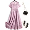 Summer Stylish Short Sleeve Designers Woman Mid Calf Purple Lace Party Dress Elegant Celebrity Robe Sweet Princess Vestidos 210601