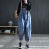 Johnature Dames Denim Enkle-lengte Jumpsuits Casual Zakken Vintage Zomer Kleding Losse All-match Jumpsuits 210521