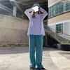 Houzhou azul corduroy calça estilo coreano moda oversize straight verão streetwear kpop largo perna calças feminina 211124