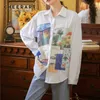 Graffiti Imprimer Chemise à manches longues Automne Femmes Blosue Blanc Bouton Col Lâche Esthétique Haute Mode Top 210427