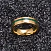 Wedding Rings 6mm Gold Color Polished Inlaid Malachite Tungsten Steel Ring For Men Groove Carbon Engagement