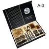 Couverts en acier inoxydable Ensemble de 24 pièces Cuisine occidentale Couteau à steak Fourchette Cuillère Fête de vacances Coffret cadeau Ensembles Multicolore en option WH0123 Par la mer