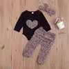 0-18M Autumn Spring Leopard born Infant Baby Girls Clothes Set Heart Long Sleeve Romper Ruffles Pants Outfits 210515