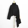 Черный асимметричный свитер для женщин водолазка с длинным рукавом свободные повседневные вязаные пуловеры женская зима 210524