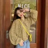 Sping und Herbst Lange Ärmel Frau Shirts Gedruckt Puff Lose Frauen Kleidung Kurze Chiffon Blusen Strickjacke 10314 210508